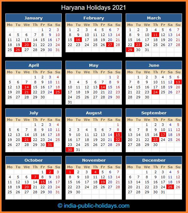 Haryana Holidays 2021